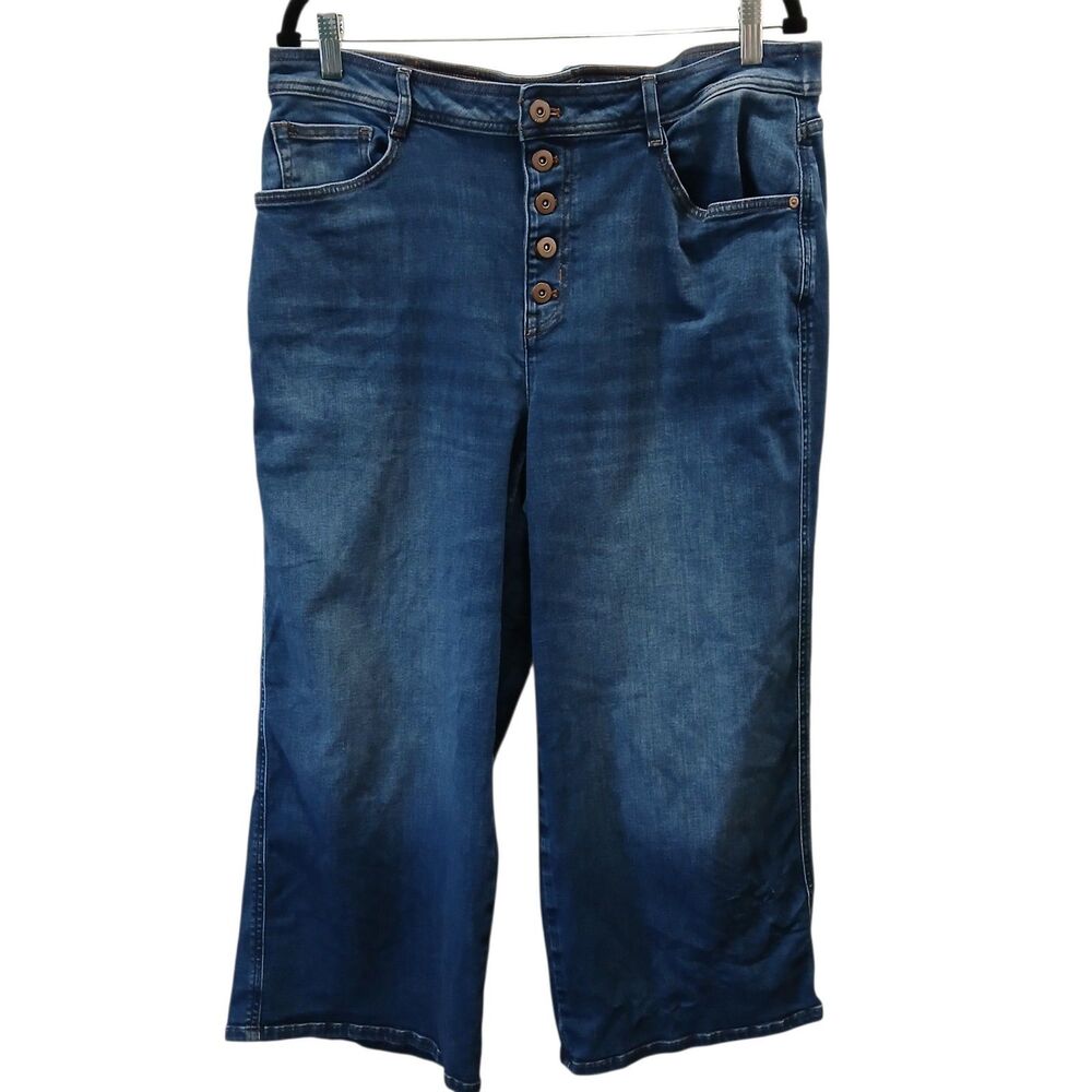 J.Jill Denim Blue Button Fly High-Rise Wide-Leg Crop Jeans Women's Sz 18